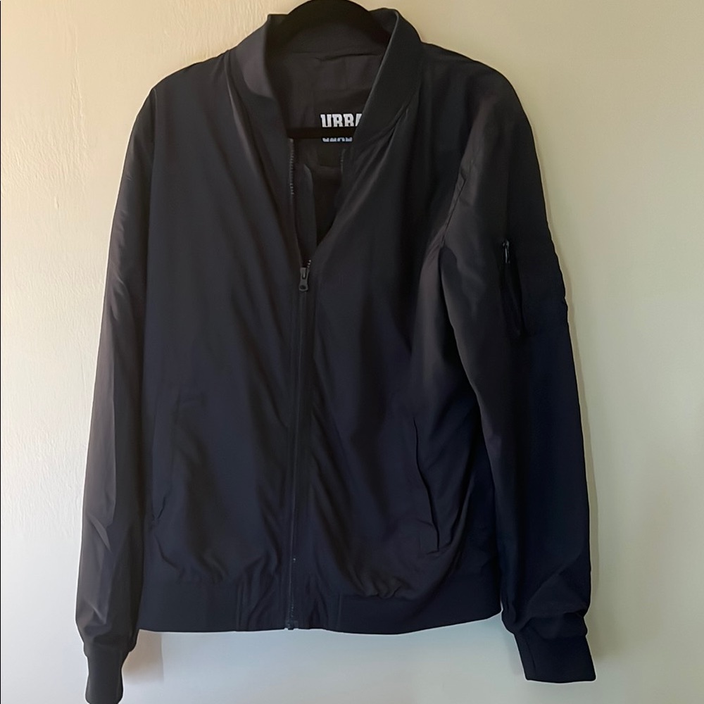 Black Bomber Jacket with Ribbed Details